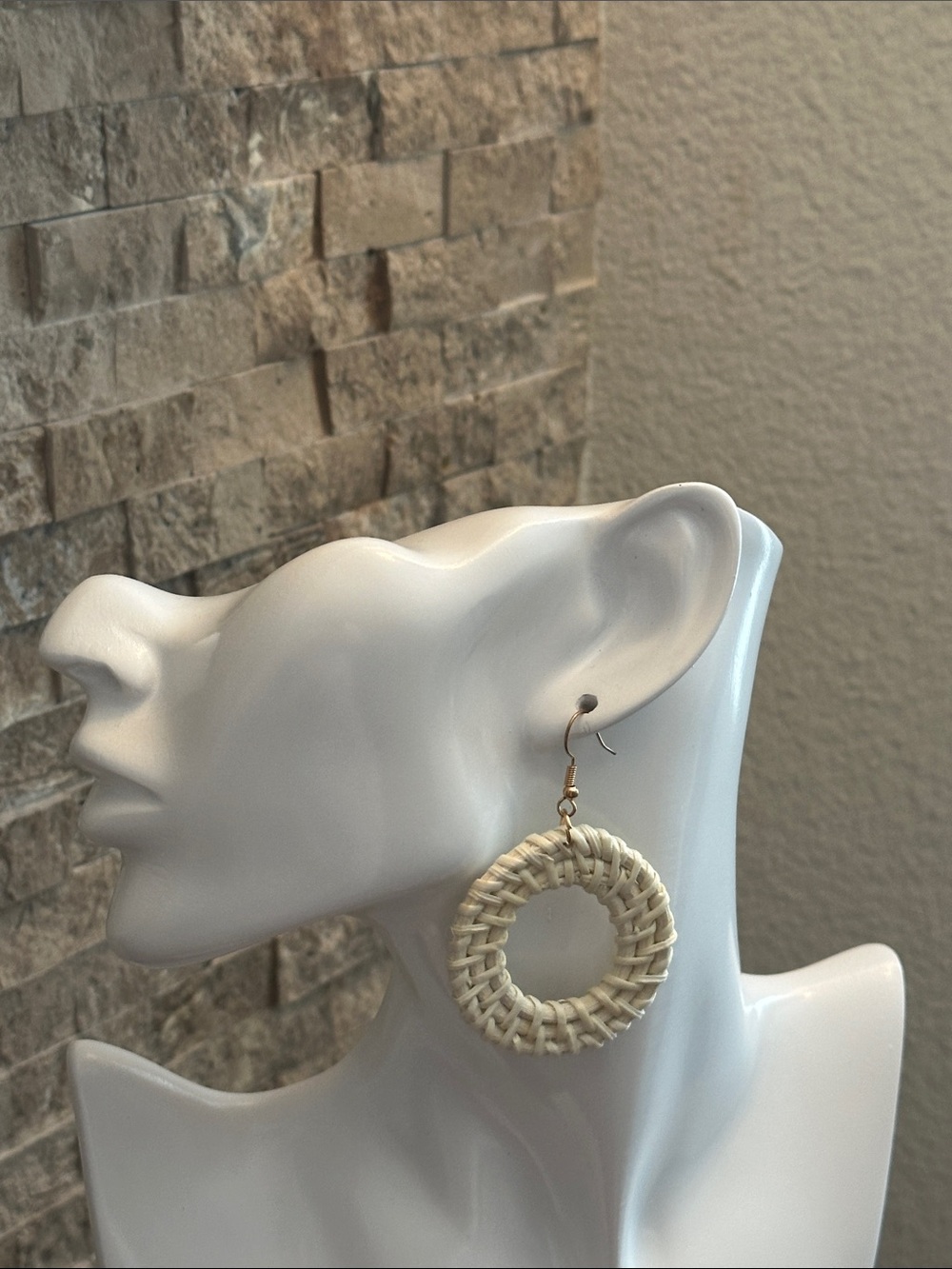 Fashion Jewelry Cream Woven Round Hoop Earrings